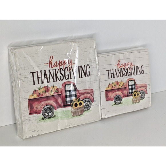 Thanksgiving Fall Autumn Napkins Paper Dinner and Cocktail Red Truck NEW - Picture 1 of 3